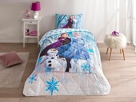 Resim TAÇ Disney Frozen Winter Standart Pamuk Nevresim Takımı, Mavi, Tek Kişilik 