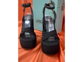 Resim Lescarpe LES053 Mat Siyah Saten Kadın Klasik Topuklu Ayakkabı Önü Arkası Platform 
