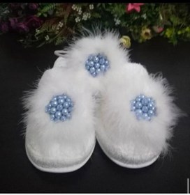 Resim CT MODA Beyaz Mavi Taşlı Lohusa Hamile Taç Terlik Seti 