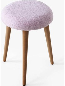 Resim Modern Ahşap Ayaklı Teddy Kumaş Tabure Makyaj Masası & Ayak Dinlendirme Elegant Pembe Pembe 