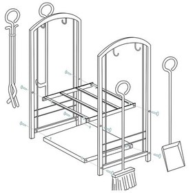 Resim 5 Li İthal Metal Oval Odunluk Raflı Şömine - Soba Maşa Takımı Aksesuar Seti 
