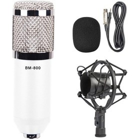 Resim BM-800 3.5mm Stüdyo Kayıt Condenser Mikrofon Seti Beyaz 
