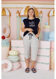 Resim Sevim Kadın Büyük Beden Kısa Kol Kapri Lacivert Pijama Takım C2t4n7o51 001 