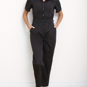Resim Kadınlar için Günlük Kırmızı Tulum Cepli - Kısa Kollu, Düğmeli Yaka Tulum, %100 Polyester, Makinede Yıkanabilir, Tüm Mevsimler için Esnemez Kumaş 