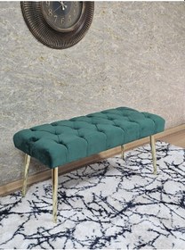 Resim Zafir Gold Kaplama Sivriltme Ayaklı 90 Cm Puf Bench - Puf - Bench - Kasalı Oturak - Oturak - Yatak Ucu Puf Yeşil 
