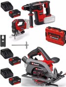 Resim Einhell TP-HD 18/26 Bl Matkap + TP-CS 18/165 Li Bl Daire Testere + TP-JS 18/135 Bl Dekupaj 2x4.0AH Kömürsüz Set 