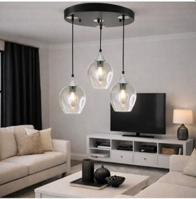 Resim Tt606-3y-sy-kr Tt Ayd. Mat Siyah-krom 3 Lü Basık Camlı Yuv Avize Siyah - Krom - Füme 