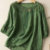 Resim Kadınlar için Nakışlı Yazlık Yeni Moda Yüksek Kalite Yuvarlak Yaka Gömlek 