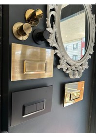 Resim İsaoğlu Yapı Gold Gömme Rezervuar Gold Taharet Musluğu Stop Valf Komple Set Kumanda Paneli Gold 