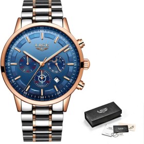 Resim Hanyang Gül Altın Mavi Lıge Izle Erkek Spor Su Geçirmez Üst Lüks Marka Kuvars Saat Iş Moda Tam Çelik Erkek Saatler Relogio Masculino + Kutu (Yurt Dışından) 