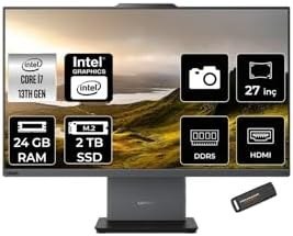 Resim LENOVO ThinkCentre Neo 50A i7 13620H 24GB DDR5 2TB SSD 27" FHD IPS FDOS Siyah All in One PC & PER4 