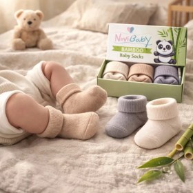 Resim Novibaby 3'lü Bambu Yenidoğan Bebek Çorabı I Uncle I 0-6 Ay 