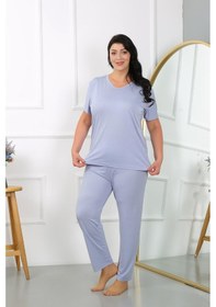Resim Akbeniz Kadın Büyük Beden Kısa Kol Penye Pijama Takımı Lila 202405-lila Lila 
