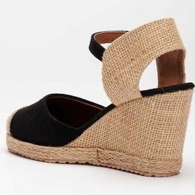 Resim Bayan Keten Hasır Espadril Siyah Burnu Hasırlı Arkası Açık Dolgu Topuk Siyah 