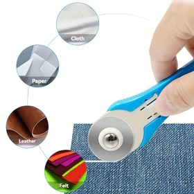 Resim 1 Takım Keskin Döner Kumaş Kesici - 28mm Çekilebilir Bıçaklı, Ergonomik Sap ve Asma Delikli, Kağıt, Plastik, Kumaş, Suni Deri için - Pembe/Mavi 