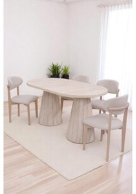 Resim Bohem Travertan Norte Açılır Yemek Masa Sandalye Takımı 90x160cm 