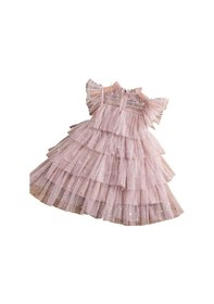 Resim Petityu Tutu Parlak Yıldızlı Pembe Kız Çocuk Şirin Kat Kat Elbise - Doğumgünü Elbisesi Pembe 
