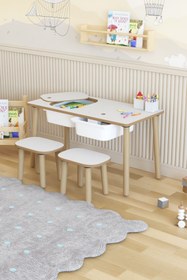 Resim POFİTTO Montessori Çocuk Masası-oyun Masası-aktivite Masası-çalışma Masası-etkinlik Masası 2 Tabure 
