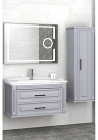 Resim Moskova 100 Cm Banyo Dolabi Mercekli Led Ayna - Gri (Boy Dolap Dahil) Çok Renkli 