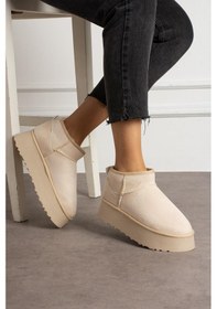 Resim Shoetek Lelnon Kadın Bot İçi Kürklü Kalın Tabanlı Bej Süet Bej Süet 