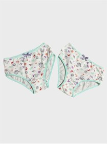 Resim elmas kids Kız Çocuk %100 Pamuklu Beyaz Kedi Balık Desenli 2 li Slip Külot 