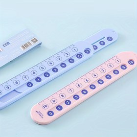 Resim Ofis ve Okul Kullanımı İçin Etkileşimli Aritmetik Cetvel, 1 Adet Paket, İkili Amaçlı Hesap Makinesi ve İtmeli Düğme Tasarımlı Ölçüm Aracı, Kolay Toplama ve Çıkarma, 2 Renk Seçeneği 