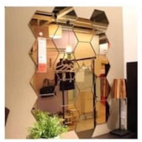 Resim Altıgen Bal Peteği 12'li Aynalı Gold Pleksi Duvar Dekorasyon Ürünü 