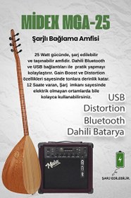 Resim Yonka B-142U-AMP Amfili Uzun Sap Çınar Ağacı Saz Bağlama Seti 