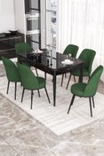 Resim Canisa Via Serisi 80x132 Açılabilir Mutfak Masası Takımı Siyah Mermer Desen 6 Haki Yeşil Sandalye 