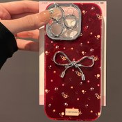 Resim Modaya uygun çiçek desenli metalik kurdele telefon kılıfı, iPhone 16, 15, 14, 13 Pro Max ile uyumlu, lüks parıltılı lens koruma yumuşak kapak. 