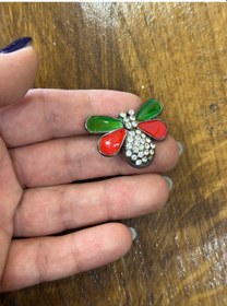 Resim Renkli Zirkon Taşlı Arı Broş Yaka İğnesi Giyim Türban Aksesuarı 3 x 2 CM Yeşil 