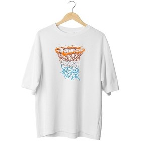 Resim Panda Baskı Tekstil Basketbol Potası Özel Baskılı Tshirt Beyaz 