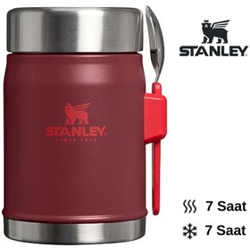 Resim Stanley Classic Legendary Kaşıklı Yemek Termosu 0.4L Termos Kamp Matara BORDO 