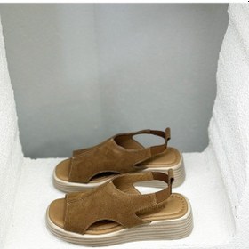 Resim 25y1003 Arkası Lastikli Hakiki Deri 5cm Dolgu Taban Sandalet Kadın Taba 