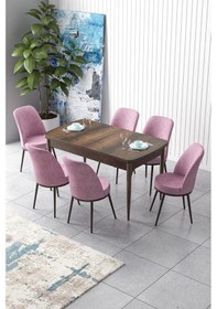 Resim Canisa Concept Zen Serisi 80x132 Mdf Açılabilir Barok Ahşap Desen Masa Takımı Ve 6 Pembe Sandalye Pembe Sandalyeler Barok Masa 