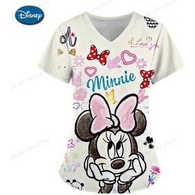 Resim Mınıso Cerrahi Önlük Mickey Mouse Baskılı Hemşire Üniforması Buzlu Set Hidroterapigrierkek Gri 