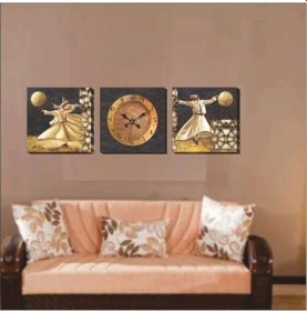 Resim Mevlana Semazen Üçlü 3 Lü Kanvas Canvas Duvar Saati 