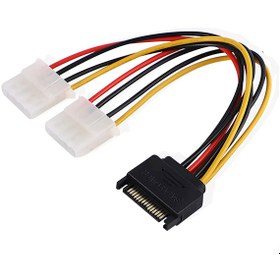 Resim aogo SATA 15-Pin Erkek - Çift 4-Pin Molex Dişi Güç Y Splitter Kablo Sata to Molex Çevirici 