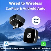 Resim Kablosuz CarPlay Adaptörü 2'si 1 Arada, Android Auto Kablosuz Adaptör Tak ve Çalıştır Hızlı Bağlantı Ses Kontrolü Destekler GPS Navigasyon CarPlay Müzik Orijinal Araç OTA Yükseltme 