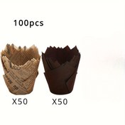 Resim 100 adet Lale Desenli Cupcake Kalıpları, Muffin Kalıpları, Yağa Dayanıklı Kağıt Cupcake Sarıcılar Düğün, Doğum Günü Partisi için 