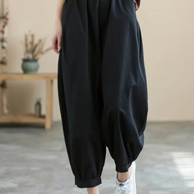 Resim Kadınlar için Rahat Bol Kesim Fener Pantolonları Cep Detaylı - Düz Renk, Esnek Bel Bandı, Bol Kesim, Tüm Mevsim Konforu, Kahverengi, Günlük Kıyafet İçin Mükemmel, Rahat Giyim | Rahat Kesim Pantolonlar | Pürüzsüz Dokuma 