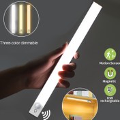 Resim Şarj Edilebilir NBBUFF Hareket Sensörlü LED Işık - Gardırop, Yatak Odası, Merdiven ve Müzik Odası Aydınlatması için 3 Renkli Ayarlanabilir USB Işık, Manyetik Tasarım, Dolap Işıklama Hareket Sensörü, Dayanıklı Plastik Gövde 