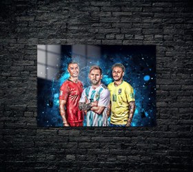 Resim Cristiano Ronaldo Messi Neymar Metal Poster 1384 - 60x80 (Mega) / 4 Parça 