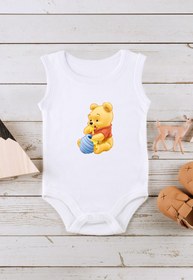 Resim Kio Tasarım Winnie The Poo Ayı Winnie Baskılı Bebek Body Zıbın Kolsuz Atlet Çıt Çıtlı Badi %100 Pamuk 