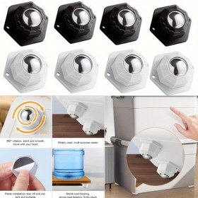 Resim 4 Adet Ağır Hizmet Sessiz Döner Tekerlek - Matkap Gerektirmeyen Güçlü Yapışkanlı 360° Dönüşlü Mobilya, Dolap, Koltuk, Kutu için Çelik Bilekli Tekerlekler (Siyah/Beyaz), Malzeme Taşıma Yardımcısı, Mobilitasyon, Deliksiz Montaj 