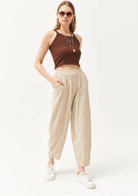 Resim Olalook Kadın Taş Beli Lastikli Cepli Şalvar Kesim Gabardin Pantolon PNT-19000267 