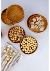 Resim Digithome 6'lı Kayın Ahşap Çerezlik Ve Kase Sunum Seti 11 Cm Yuvarlak 