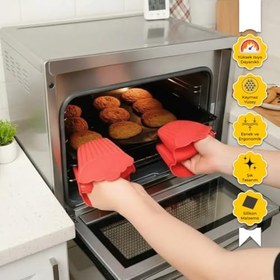 Resim D.Maya® Silikon Fırın Eldiveni 2’li | Isı Yalıtımlı, Kaymaz Yüzey, Esnek ve Kolay Temizlenebilir (Kırmızı) 