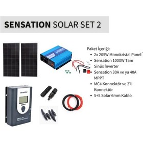 Resim Sensation Solar Set Paket 2 Karavan, Bağ Evi Monokristal Güneş Paneli-mppt-inverter Tam Sinüs 