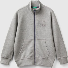 Resim Benetton Çocuk Zipli Dik Yaka Sweatshirt - Gri Melanj / 10-11 Yaş 